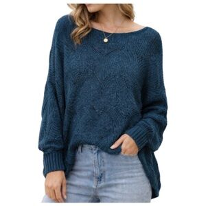 Moon & Madison Teal Cropped Open Knit Women’s Poncho Style Sweater - Size Medium